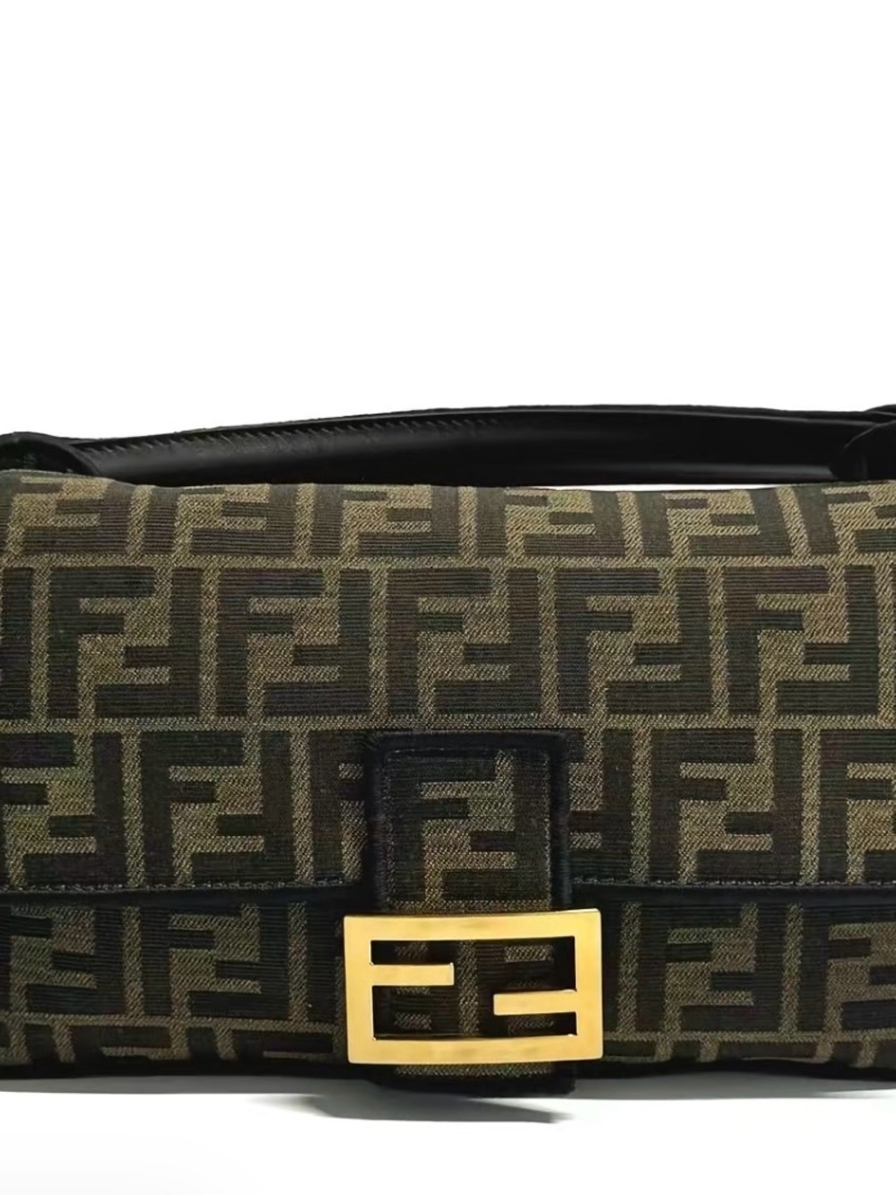 Fendi Olive Green FF Monogram Messenger Bag with Gold Buckle